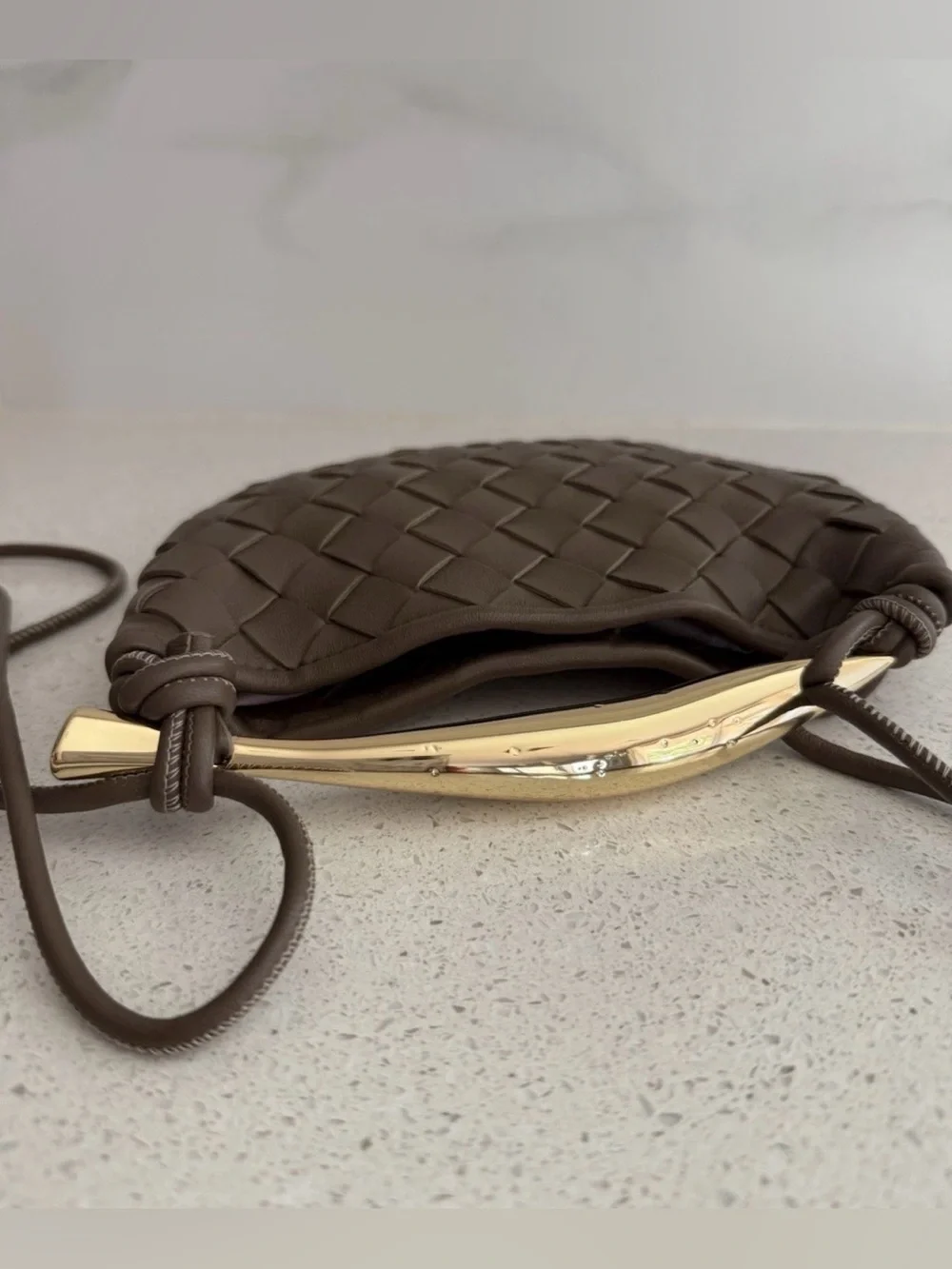 Bottega Veneta Sardine Mini Intrecciato Crossbody Bag Taupe-Brass - Picture 5 of 7